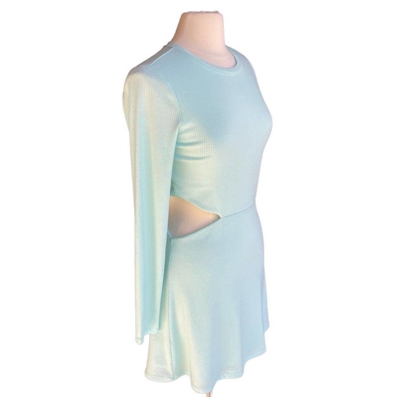 AFRM Side Cutout Blue Long Sleeve Knit Mini Dress Medium - Picture 2 of 6